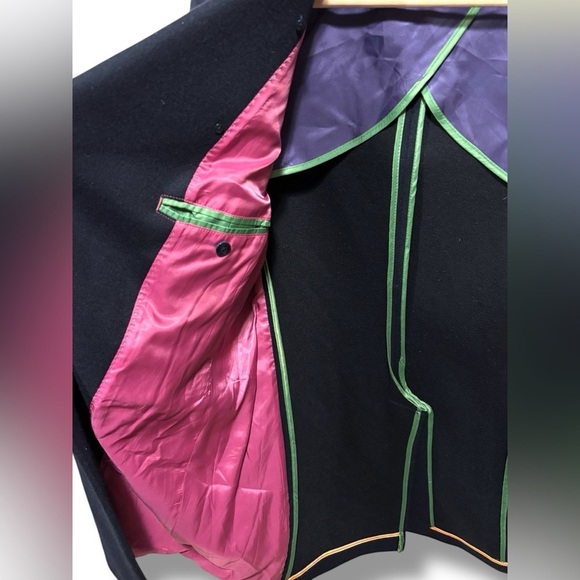 Holland Esquire Stylish Black Wool Double Breasted Peacoat Vibrant Lining Medium - Picture 9 of 11